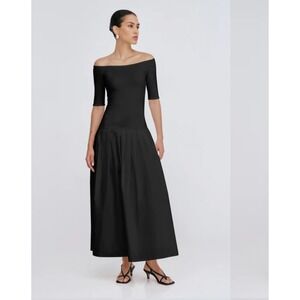MARCELLA Mila Dress Jersey A Line Pockets Fit Flare Maxi Black L Minimalist